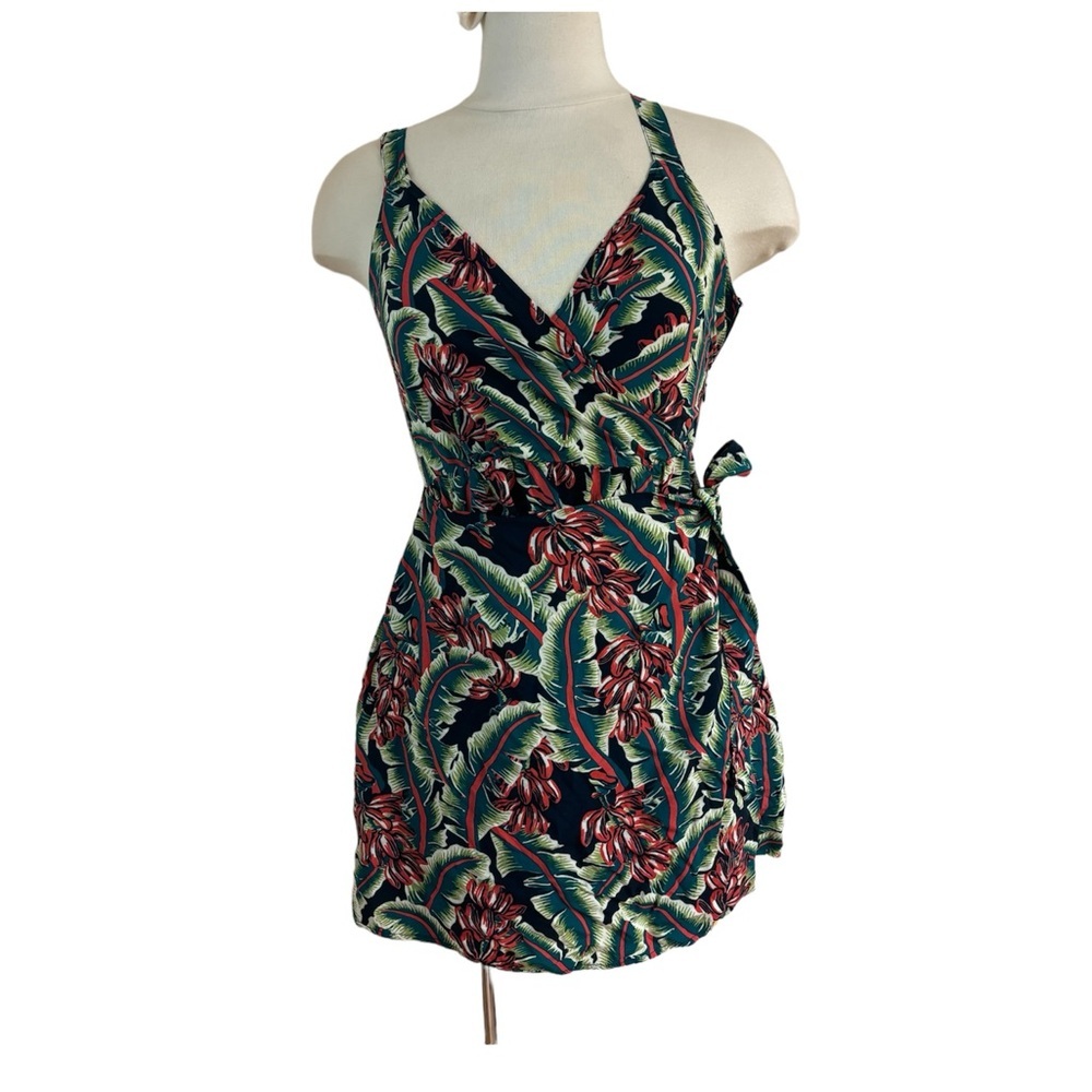Forever 21 Floral Tropical Vines Wrap Style Tie up Mini Dress size XS